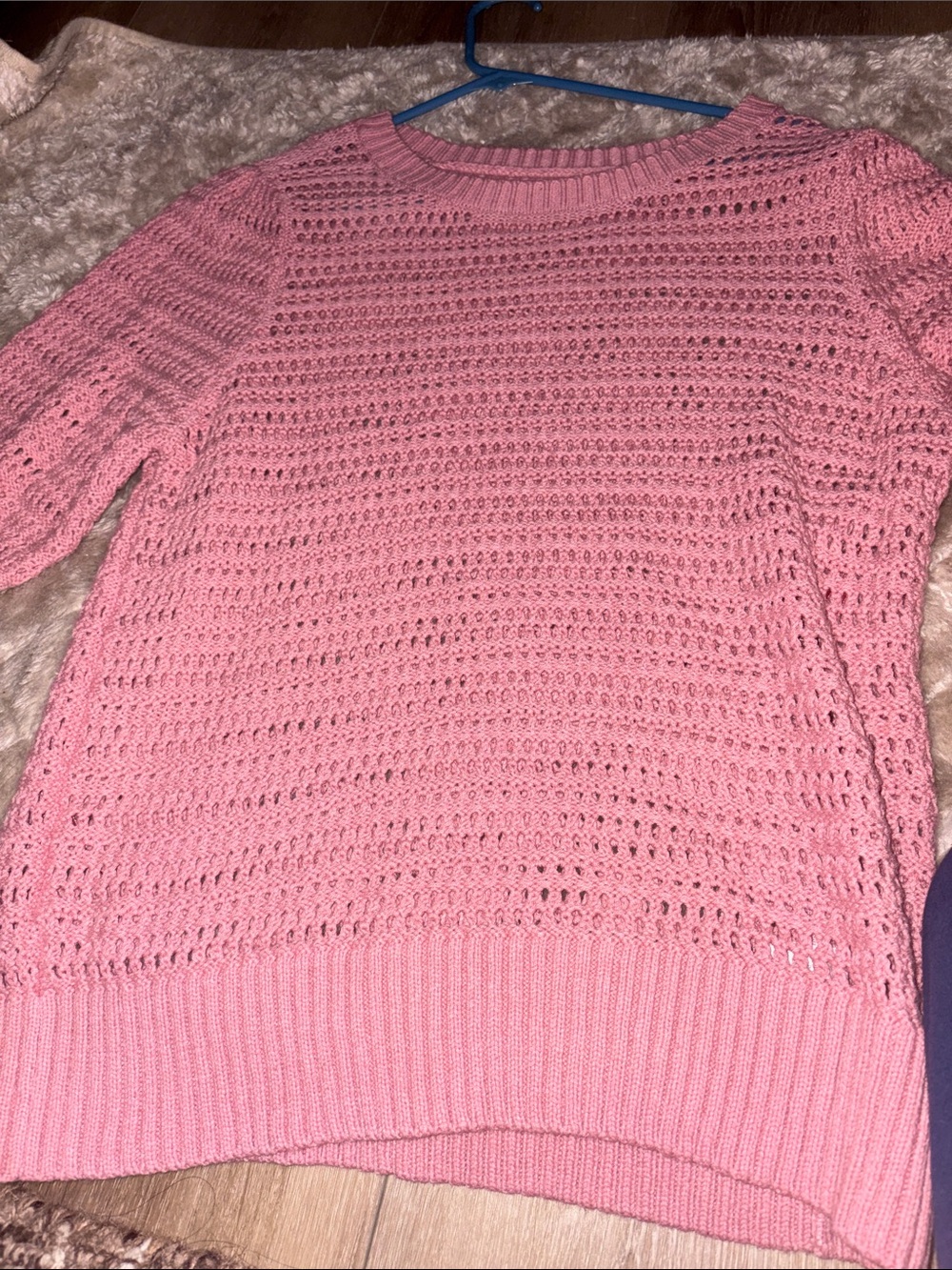 Sonoma Pink Open-Weave Crewneck Sweater